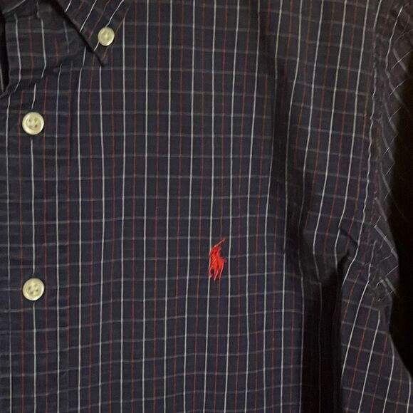 Ralph Lauren Navy Blue Plaid Long Sleeve Shirt Large - Picture 2 of 6